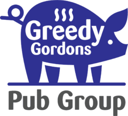 Greedy Gordons Pub Groupu Logo - a blue pig